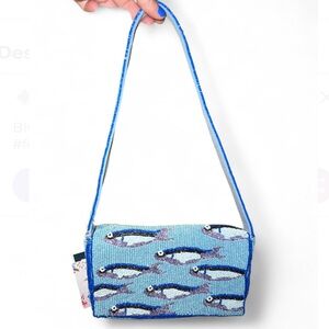 Viral Blue Sardine Fish Beaded Shoulder Bag Made in India